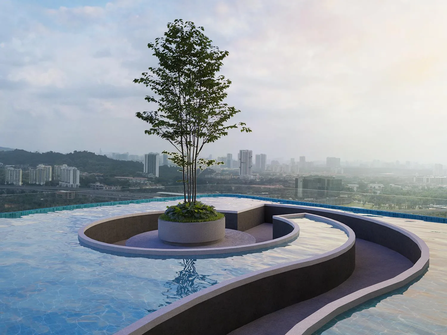Laverra pool with a tree island on the Level 9 deck, artist's impression
