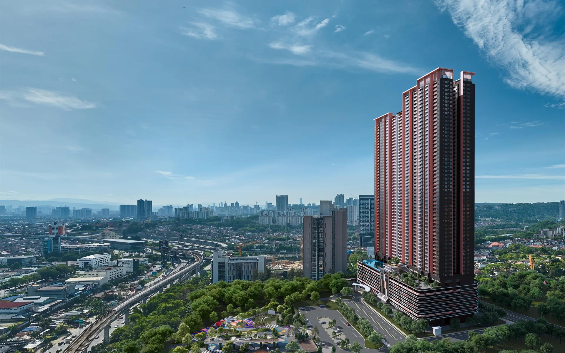Laverra Seri Damansara Residences towers beside Senses Park in Bandar Sri Damansara, artist's impression